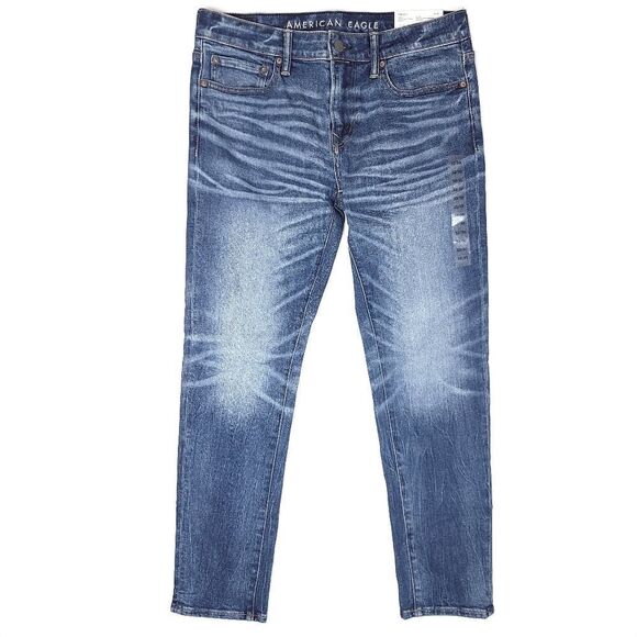 NWT American Eagle Airflex + Skinny Jeans Mens 32x29 Blue Stretch 10" Rise - Picture 1 of 8